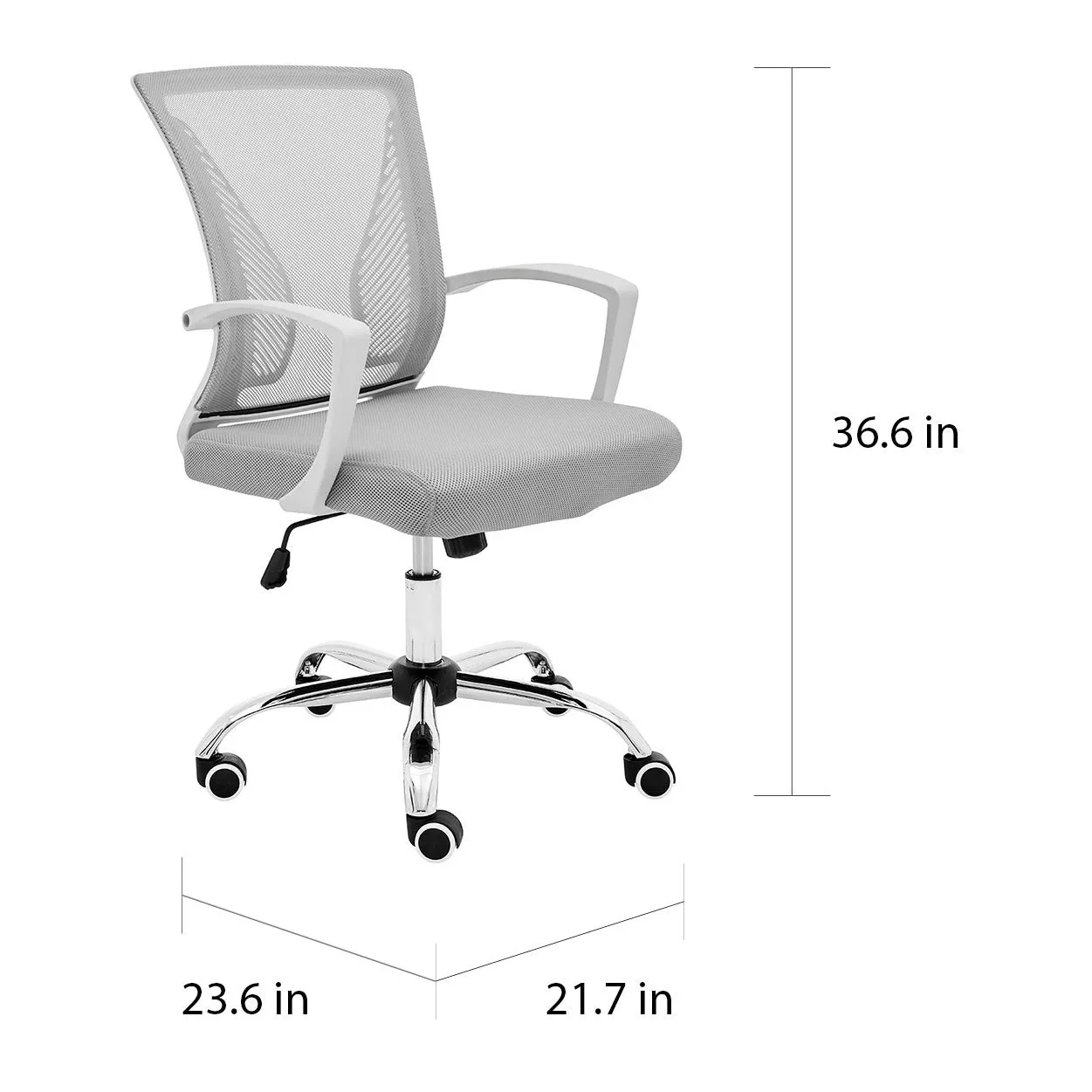 Modern Home Zuna Mid-back Office Chair, White with grey Fabric! Butterfly design, Lumbar support, Steel Base!