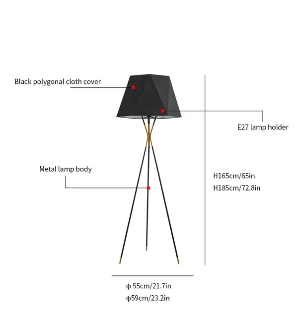 Modern Tripod Floor Lamp Black for Bedroom