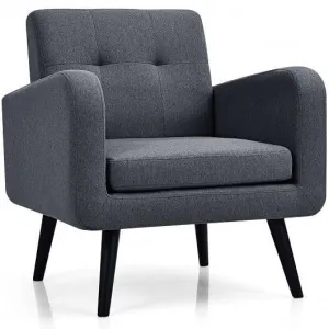 Modern Upholstered Comfy Accent Chair Single Sofa with Rubber Wood Legs-Gray - C