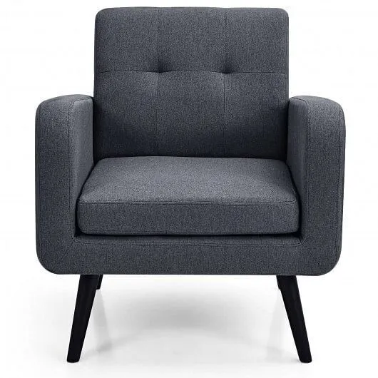 Modern Upholstered Comfy Accent Chair Single Sofa with Rubber Wood Legs-Gray - C
