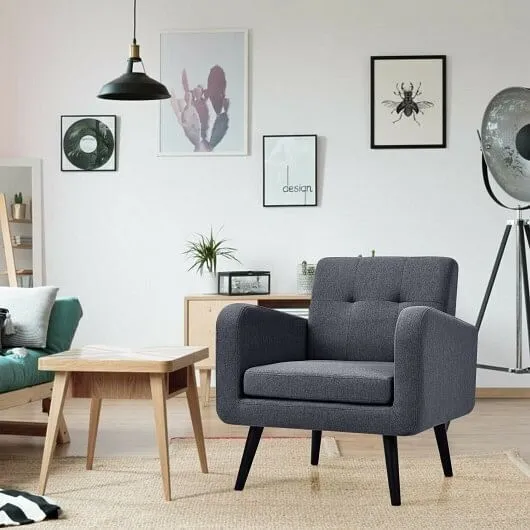 Modern Upholstered Comfy Accent Chair Single Sofa with Rubber Wood Legs-Gray - C