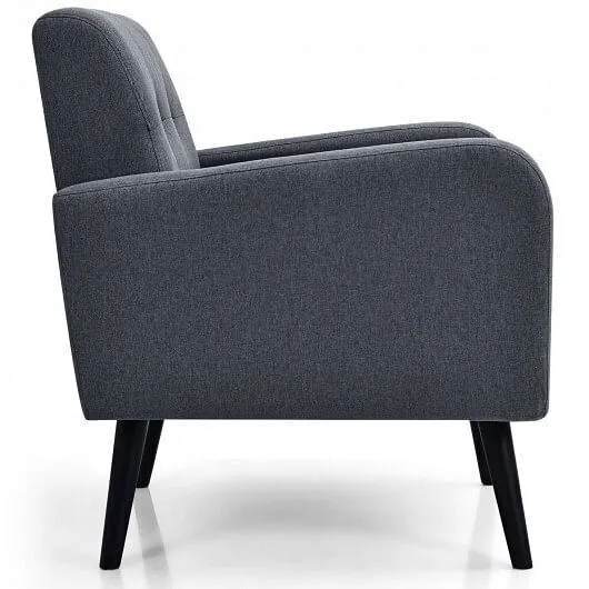 Modern Upholstered Comfy Accent Chair Single Sofa with Rubber Wood Legs-Gray - C