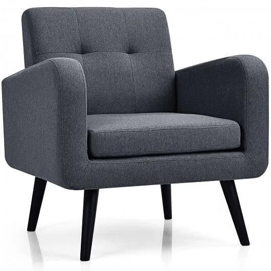 Modern Upholstered Comfy Accent Chair Single Sofa with Rubber Wood Legs-Gray - C