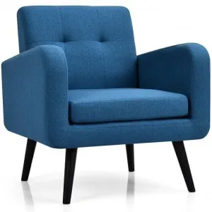Modern Upholstered Comfy Accent Chair Single Sofa with Rubber Wood Legs-Navy - C