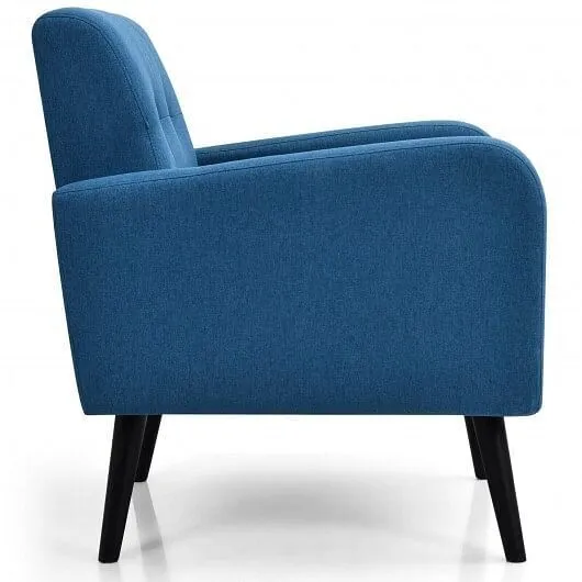 Modern Upholstered Comfy Accent Chair Single Sofa with Rubber Wood Legs-Navy - C