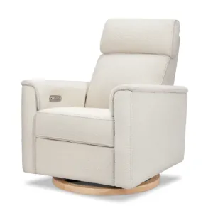 Monogram by Namesake Willa Plus Power Glider Recliner with Power Headrest - Ivory Boucle with Light Wood Base