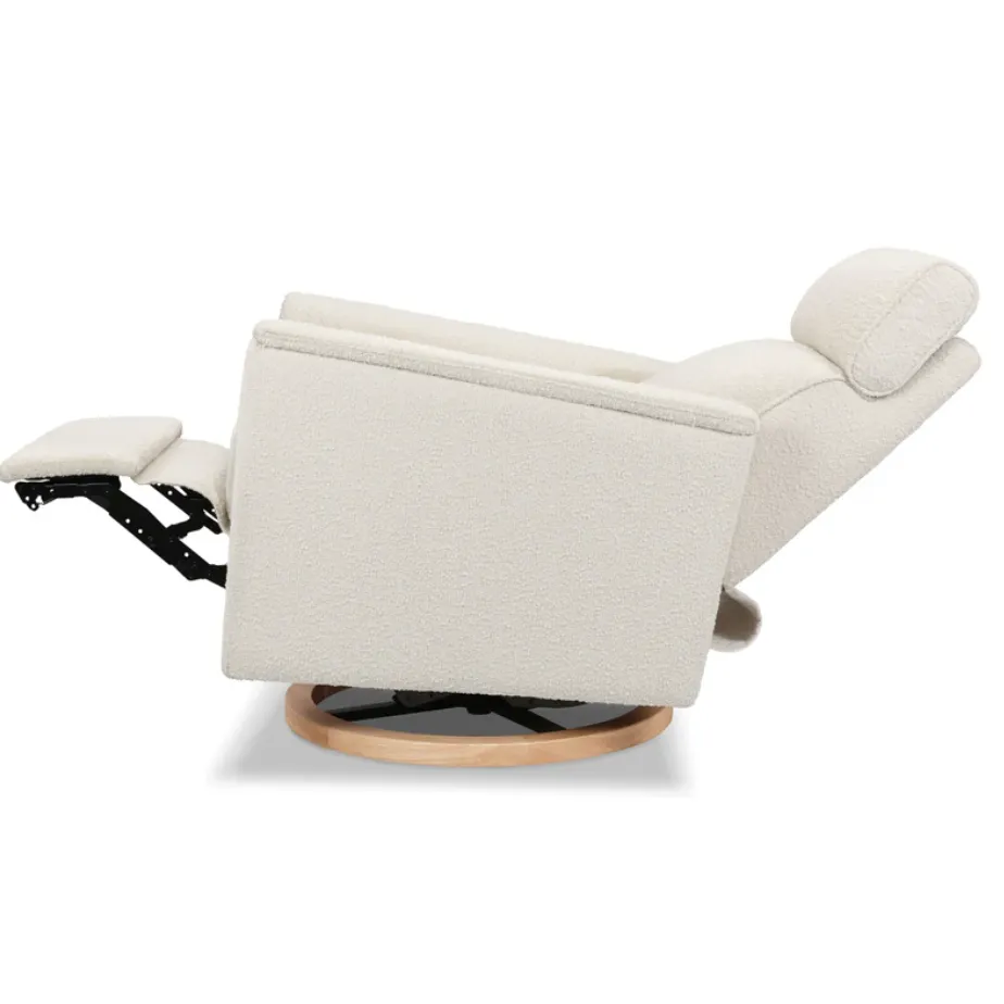 Monogram by Namesake Willa Plus Power Glider Recliner with Power Headrest - Ivory Boucle with Light Wood Base