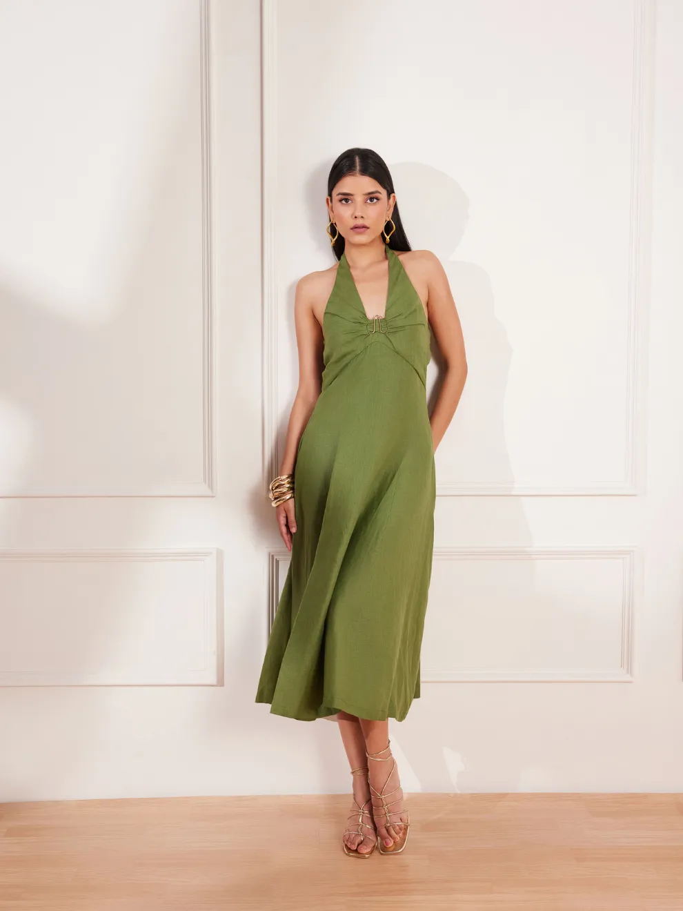 Moss Green Hemp Halter Midi