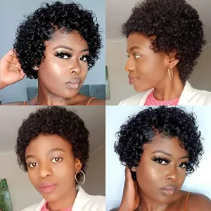 Natural Black Brazilian Virgin Hair Pixie Cut Machine Made Wig