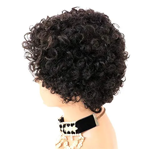 Natural Black Brazilian Virgin Hair Pixie Cut Machine Made Wig