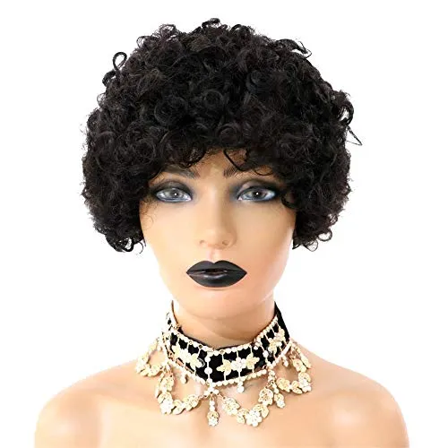 Natural Black Brazilian Virgin Hair Pixie Cut Machine Made Wig