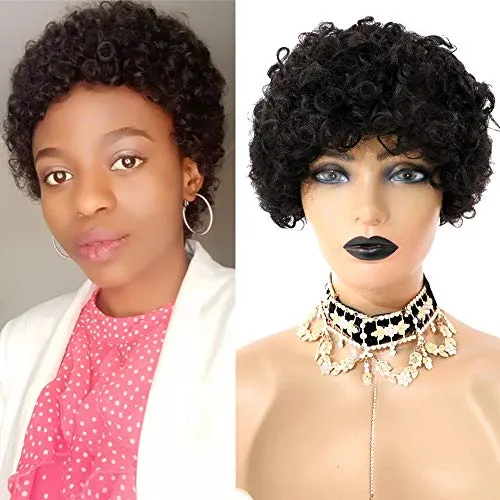 Natural Black Brazilian Virgin Hair Pixie Cut Machine Made Wig
