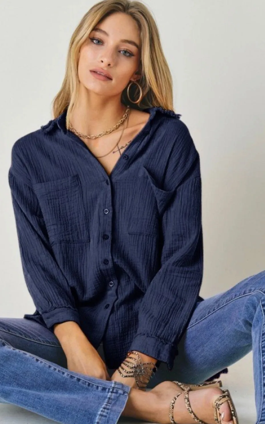 Navy Beach Button Down