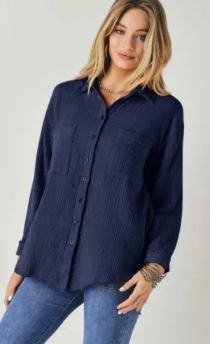Navy Beach Button Down