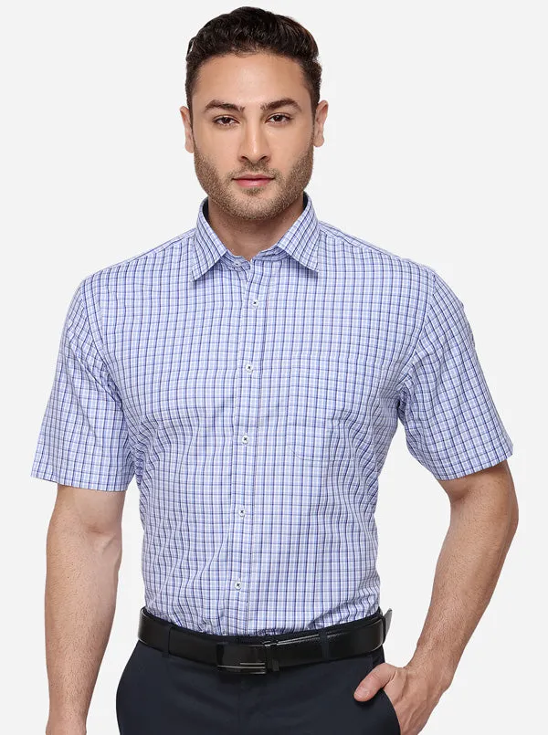 Navy Blue Checked Regular Fit Formal Shirt | Greenfibre