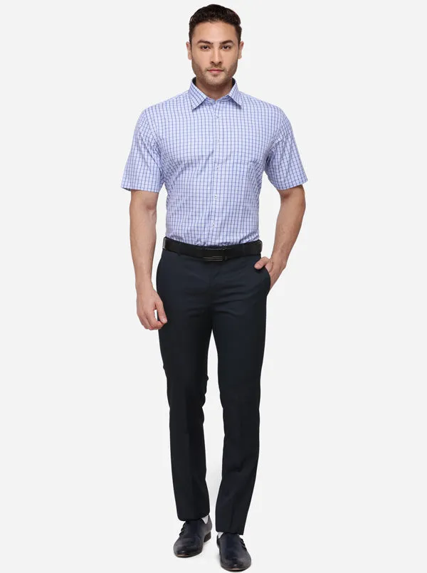 Navy Blue Checked Regular Fit Formal Shirt | Greenfibre