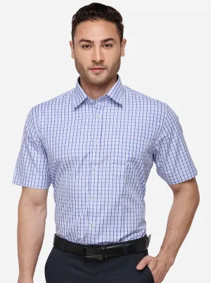 Navy Blue Checked Regular Fit Formal Shirt | Greenfibre