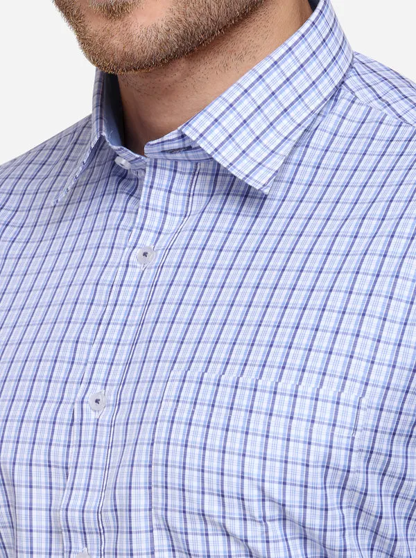 Navy Blue Checked Regular Fit Formal Shirt | Greenfibre