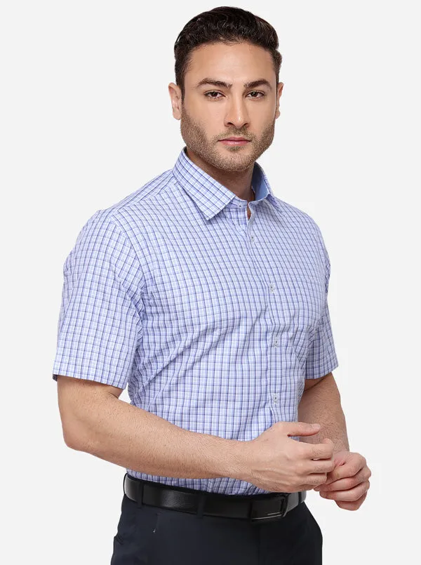Navy Blue Checked Regular Fit Formal Shirt | Greenfibre
