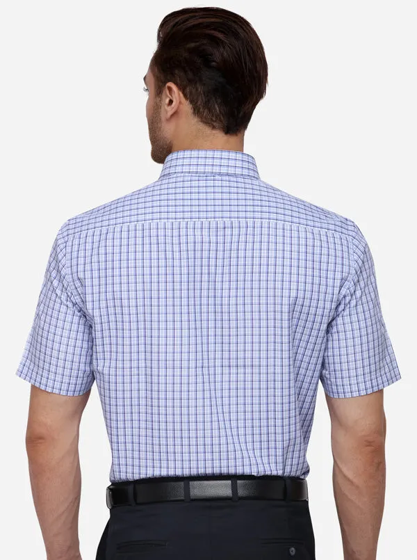 Navy Blue Checked Regular Fit Formal Shirt | Greenfibre