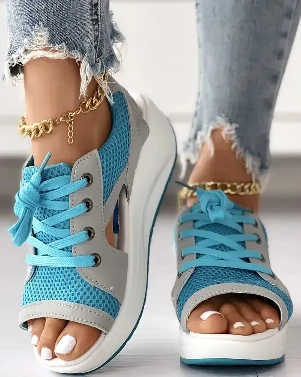 ☄️NEW HOT SALE🎉Contrast Paneled Cutout Lace-Up Muffin Sandals