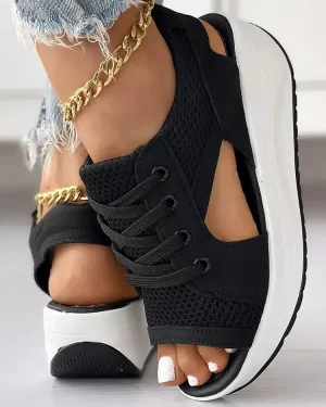 ☄️NEW HOT SALE🎉Contrast Paneled Cutout Lace-Up Muffin Sandals
