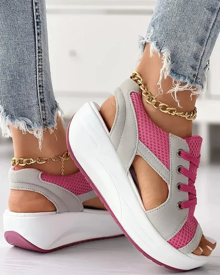 ☄️NEW HOT SALE🎉Contrast Paneled Cutout Lace-Up Muffin Sandals