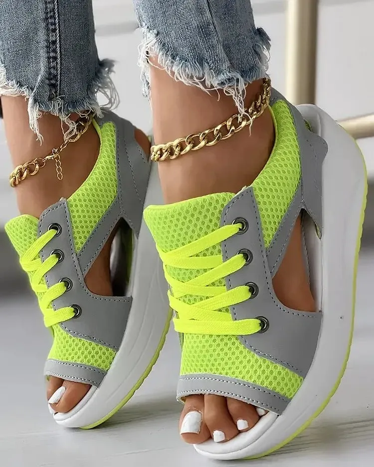 ☄️NEW HOT SALE🎉Contrast Paneled Cutout Lace-Up Muffin Sandals
