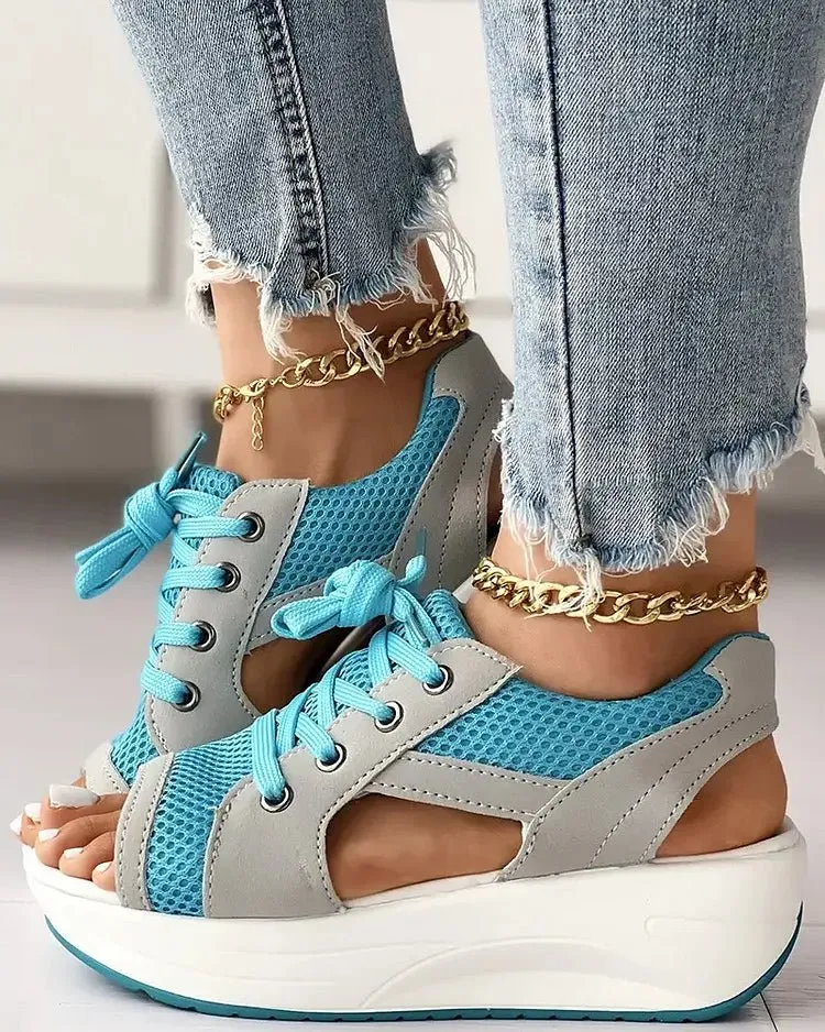 ☄️NEW HOT SALE🎉Contrast Paneled Cutout Lace-Up Muffin Sandals