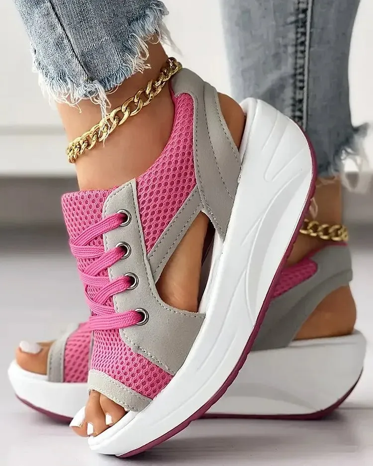 ☄️NEW HOT SALE🎉Contrast Paneled Cutout Lace-Up Muffin Sandals