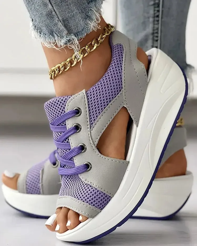 ☄️NEW HOT SALE🎉Contrast Paneled Cutout Lace-Up Muffin Sandals