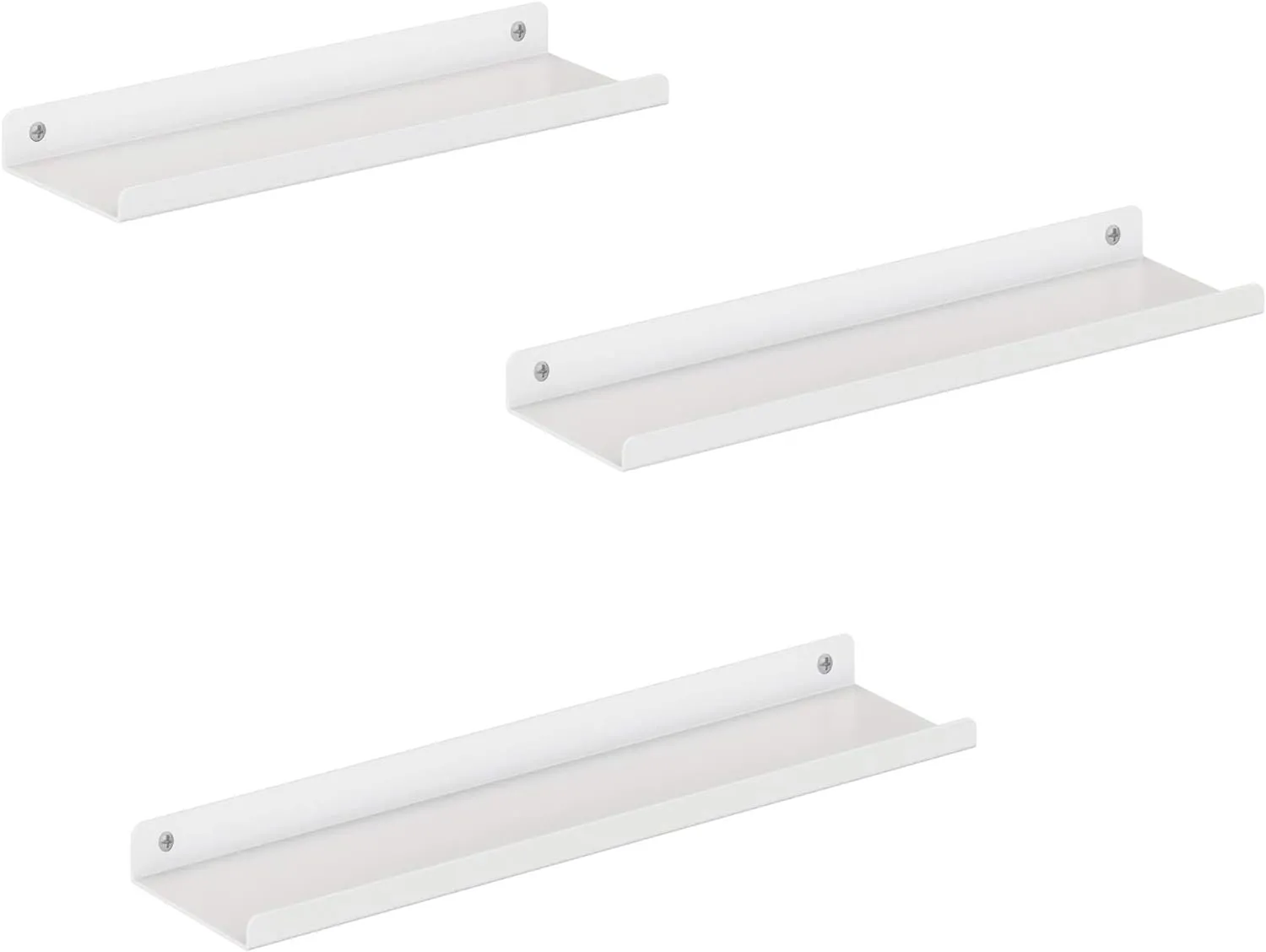 New SONGMICS Set of 3 Wall Shelves, Metal Floating Shelves, Wall-Mounted Shelving, White