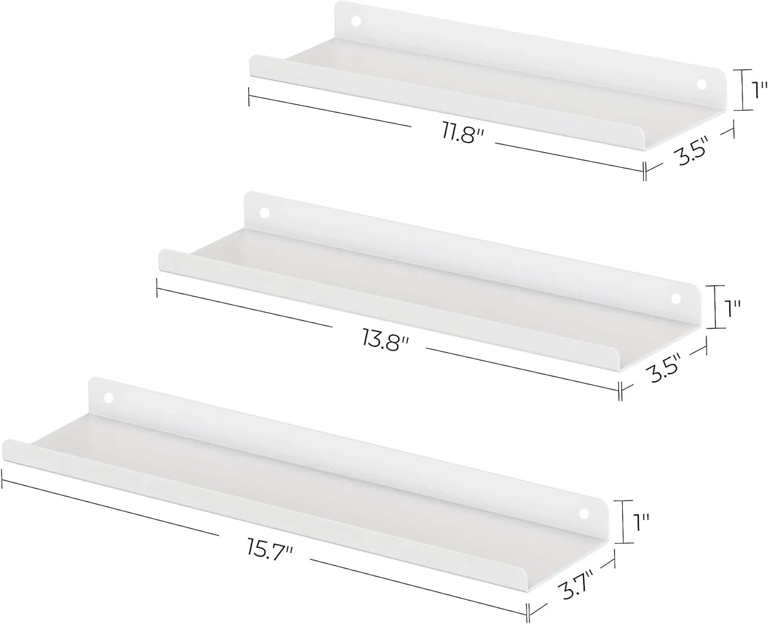 New SONGMICS Set of 3 Wall Shelves, Metal Floating Shelves, Wall-Mounted Shelving, White