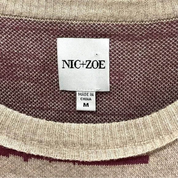 Nic Zoe Abstract Crewneck Sweater This and That Sz Med Multi-color Zipper Accent