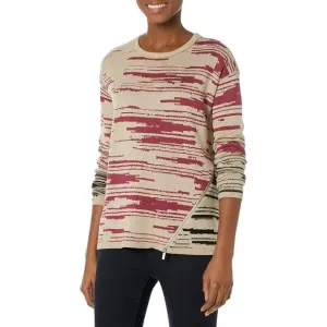 Nic Zoe Abstract Crewneck Sweater This and That Sz Med Multi-color Zipper Accent