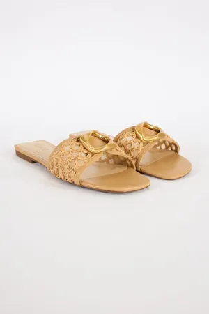 Olga Embroidered Flat in Caramel