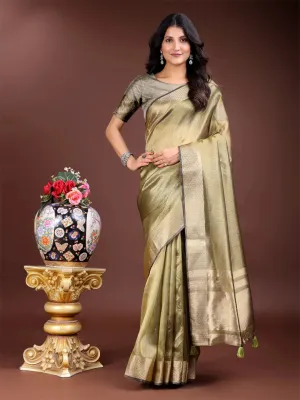 Olive Green Organza Saree
