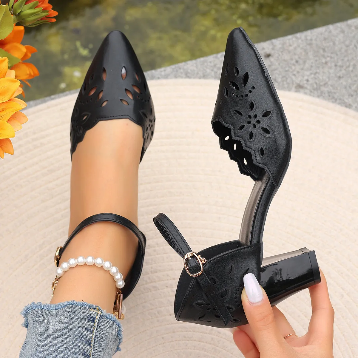 One-word Belt Casual Mid Heel Women's High-heeled Sandal