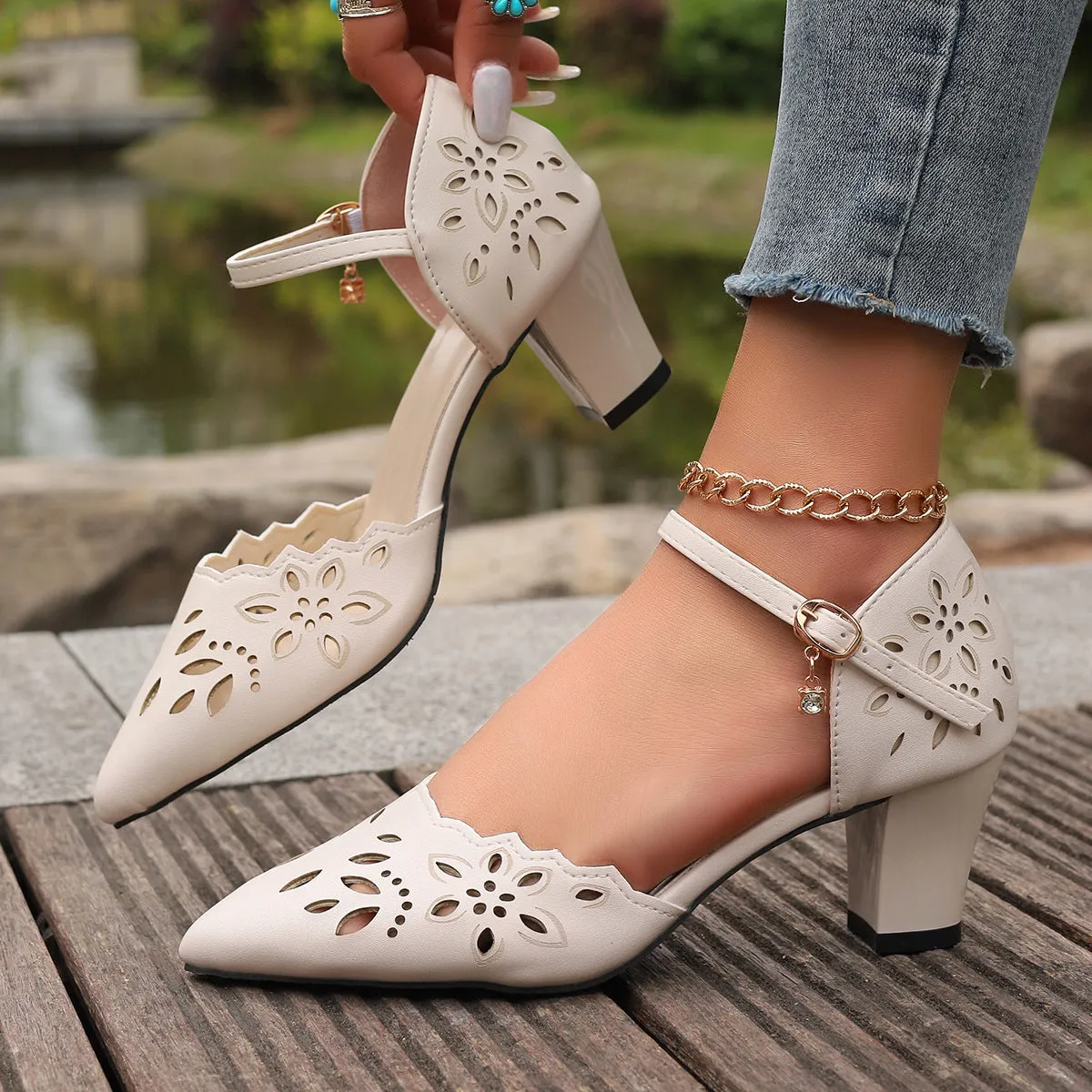 One-word Belt Casual Mid Heel Women's High-heeled Sandal