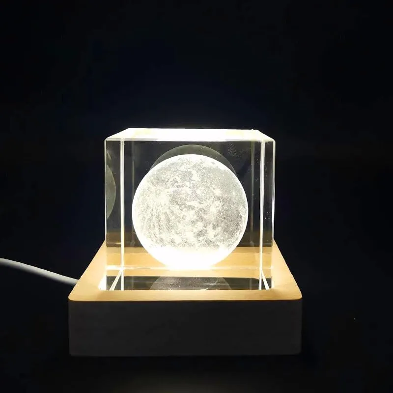 One94Store 3D Galaxy Crystal Ball Night Lamp - Engraved USB Table LED Wooden Light for Home Office Decoration and Birthday Gift (Galaxy)(Warm White)