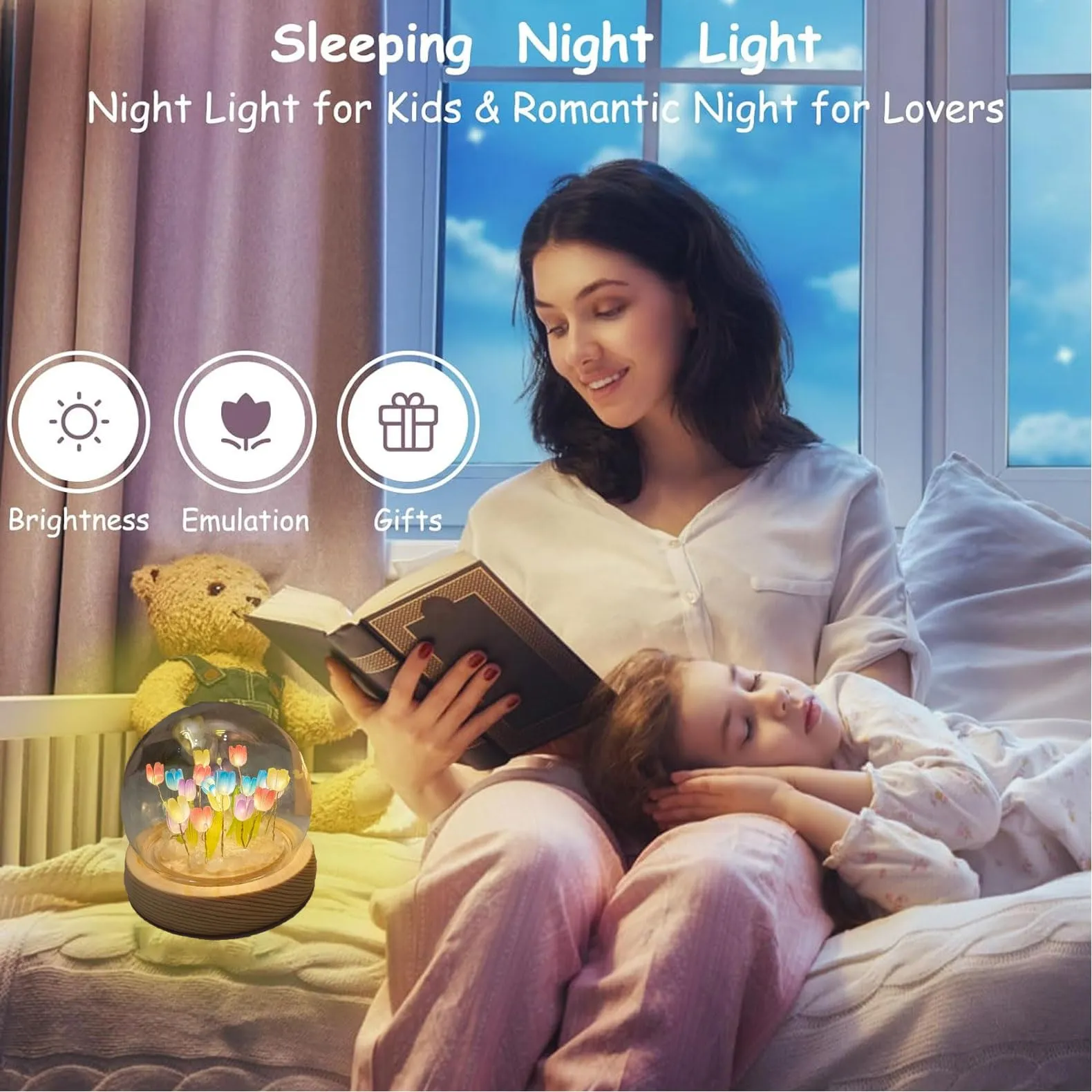 One94Store 3D Galaxy Crystal Ball Night Lamp - Engraved USB Table LED Wooden Light for Home Office Decoration and Birthday Gift (Galaxy)(Warm White)