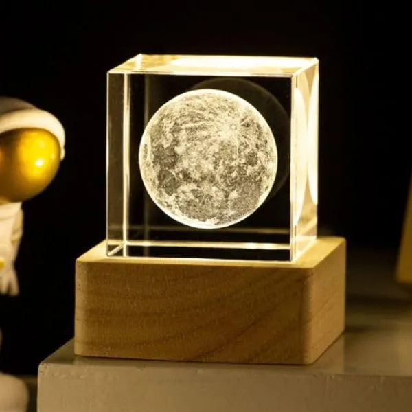 One94Store 3D Galaxy Crystal Ball Night Lamp - Engraved USB Table LED Wooden Light for Home Office Decoration and Birthday Gift (Galaxy)(Warm White)