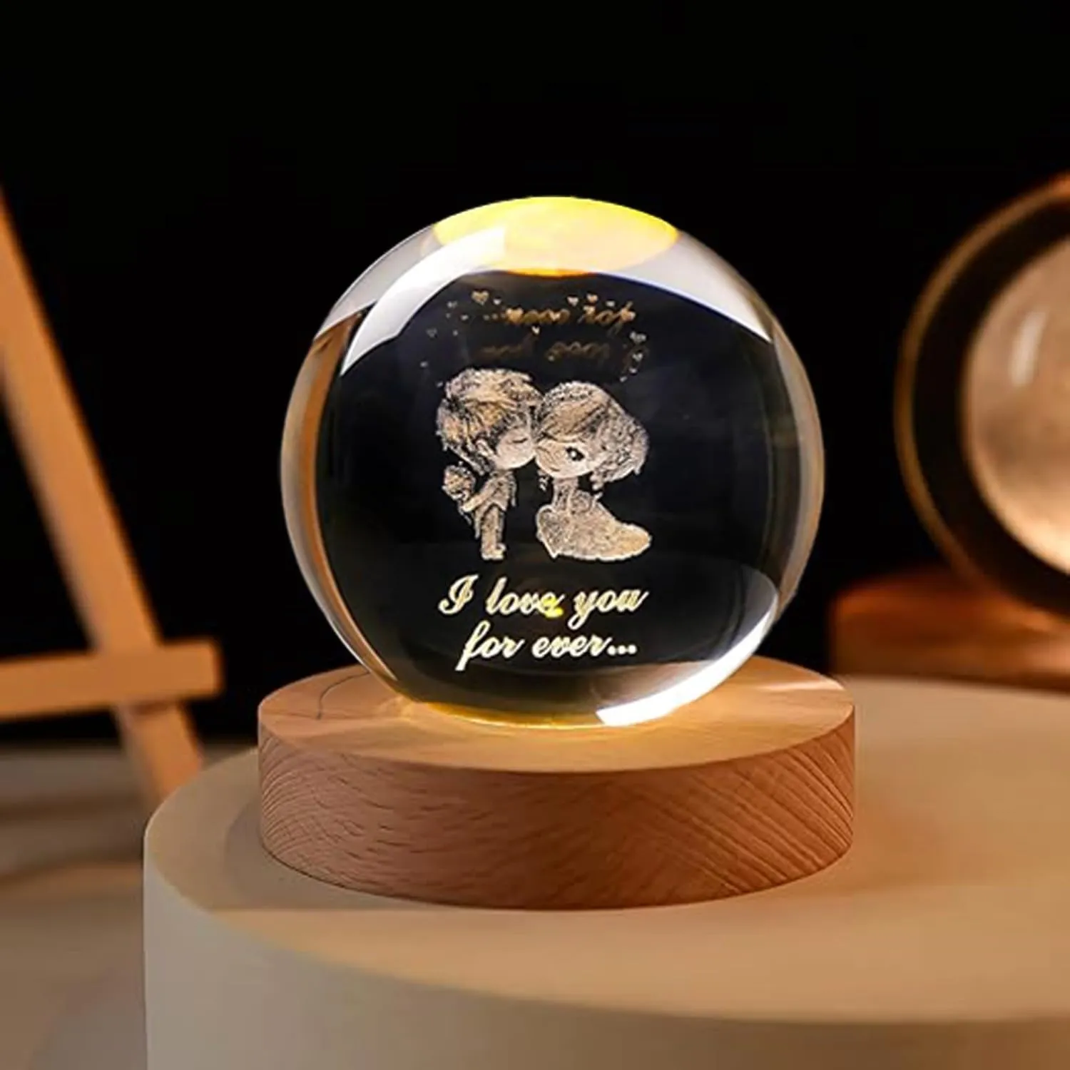 One94Store 3D Galaxy Crystal Ball Night Lamp - Engraved USB Table LED Wooden Light for Home Office Decoration and Birthday Gift (Galaxy)(Warm White)