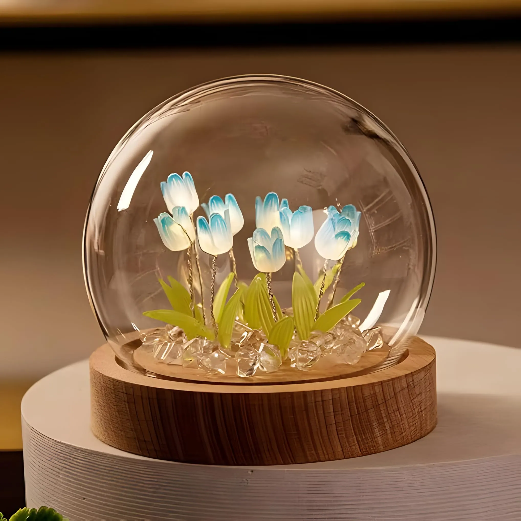 One94Store 3D Galaxy Crystal Ball Night Lamp - Engraved USB Table LED Wooden Light for Home Office Decoration and Birthday Gift (Galaxy)(Warm White)