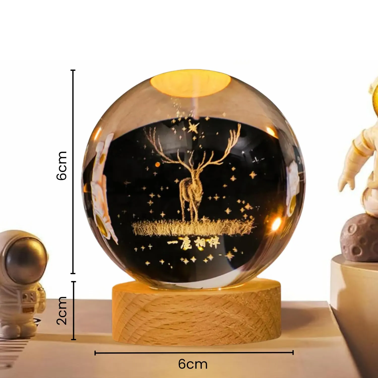 One94Store 3D Galaxy Crystal Ball Night Lamp - Engraved USB Table LED Wooden Light for Home Office Decoration and Birthday Gift (Galaxy)(Warm White)