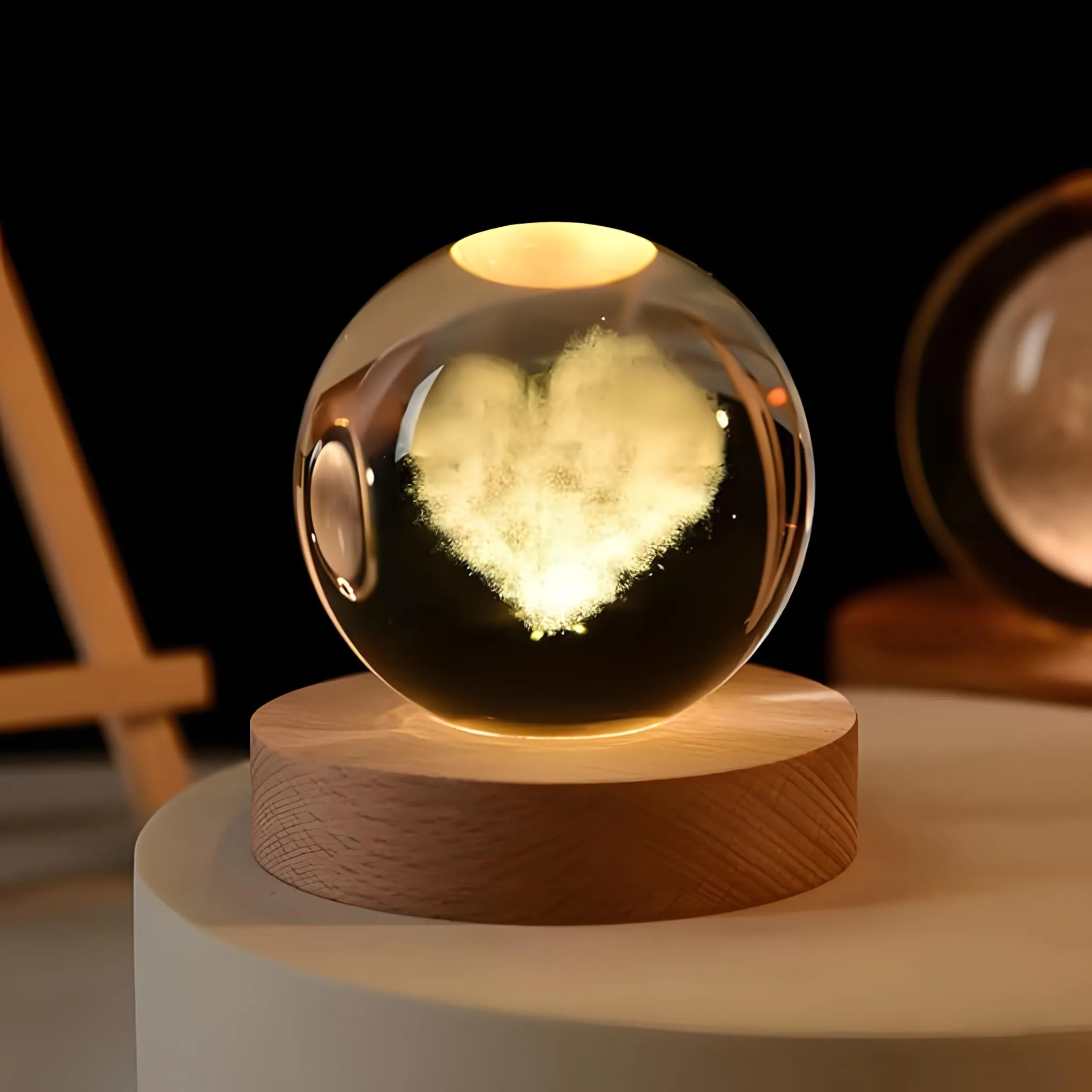 One94Store 3D Galaxy Crystal Ball Night Lamp - Engraved USB Table LED Wooden Light for Home Office Decoration and Birthday Gift (Galaxy)(Warm White)