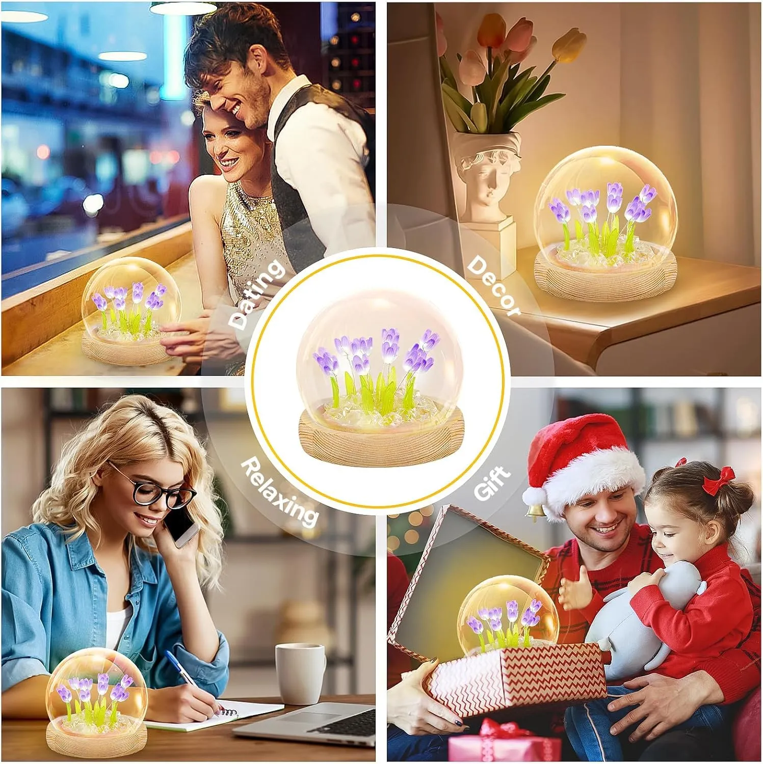 One94Store 3D Galaxy Crystal Ball Night Lamp - Engraved USB Table LED Wooden Light for Home Office Decoration and Birthday Gift (Galaxy)(Warm White)