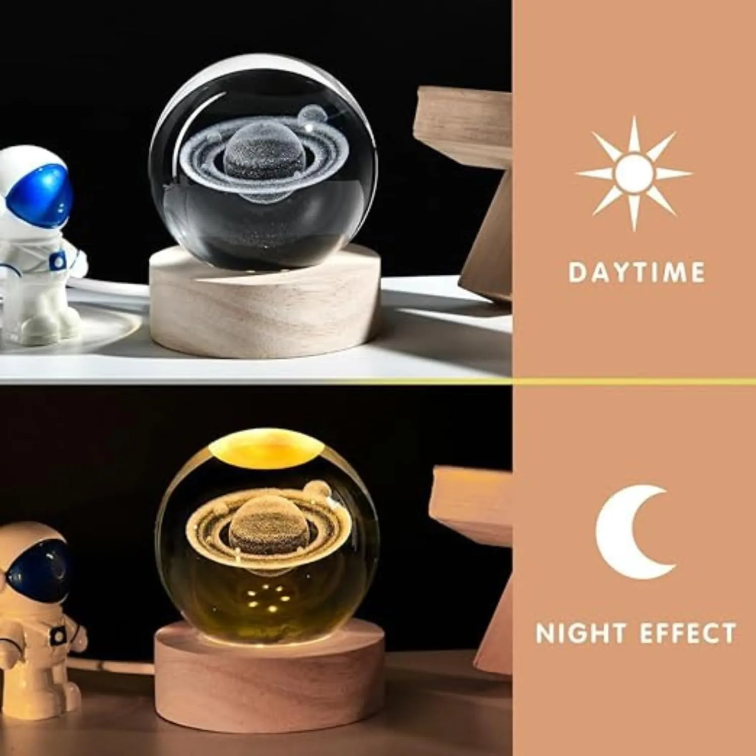 One94Store 3D Galaxy Crystal Ball Night Lamp - Engraved USB Table LED Wooden Light for Home Office Decoration and Birthday Gift (Galaxy)(Warm White)