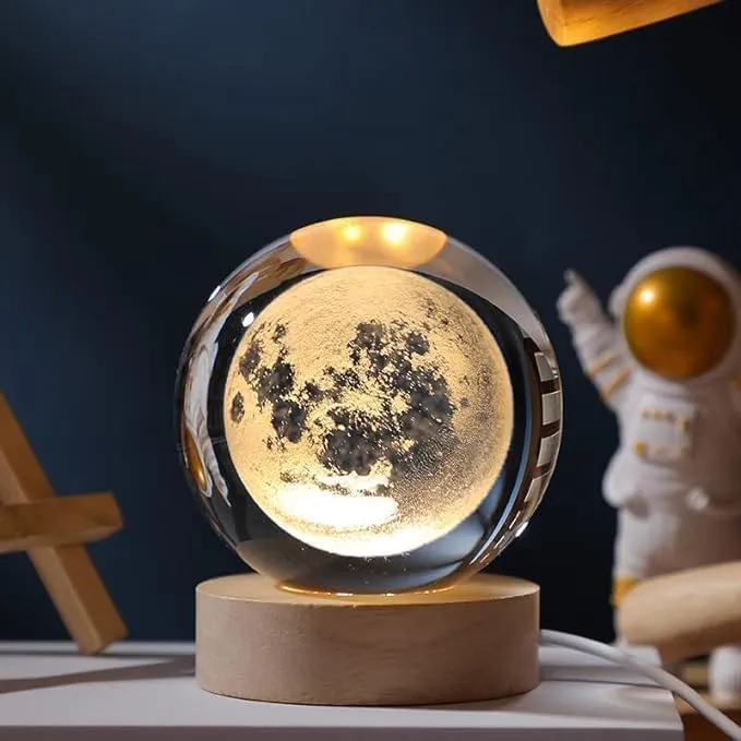 One94Store 3D Galaxy Crystal Ball Night Lamp - Engraved USB Table LED Wooden Light for Home Office Decoration and Birthday Gift (Galaxy)(Warm White)
