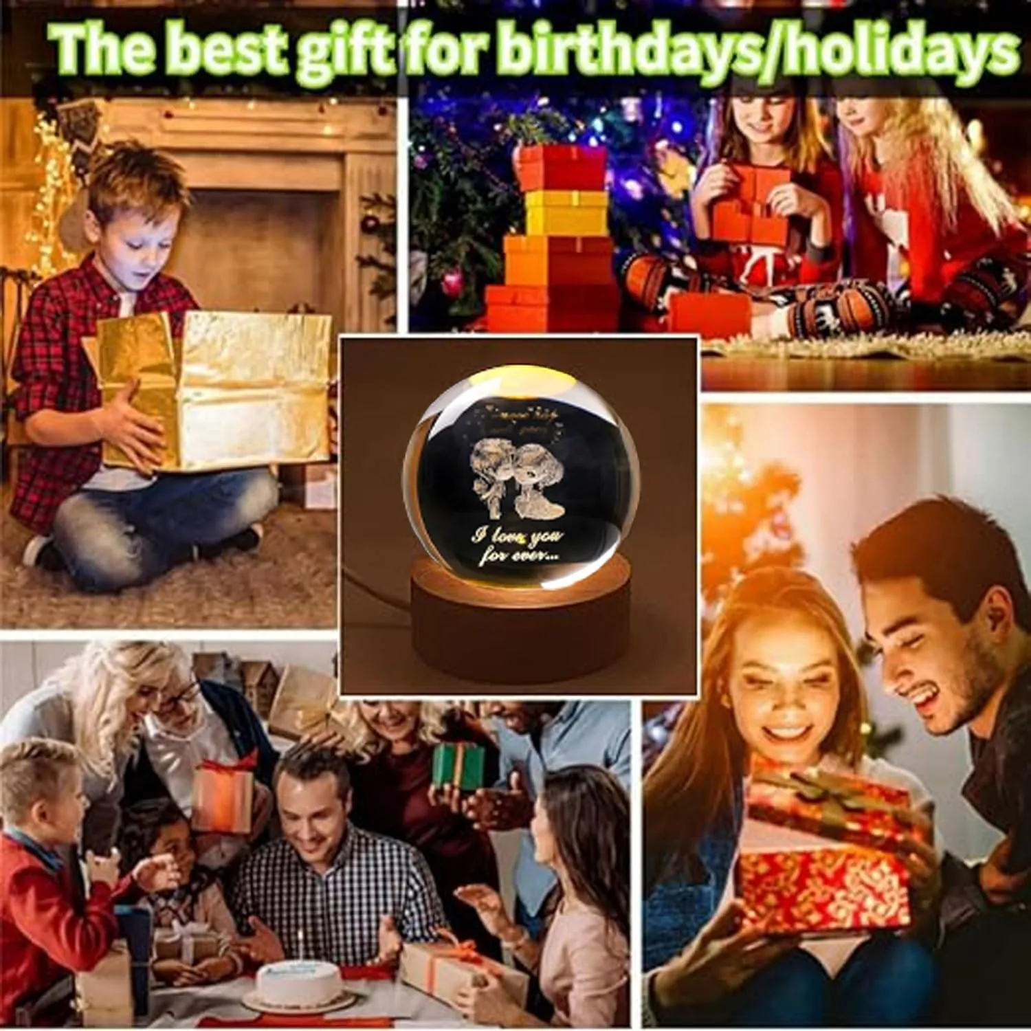 One94Store 3D Galaxy Crystal Ball Night Lamp - Engraved USB Table LED Wooden Light for Home Office Decoration and Birthday Gift (Galaxy)(Warm White)